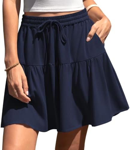 Womens Linen Skirt Pants Wide Leg Flowy Shorts Skort Navy