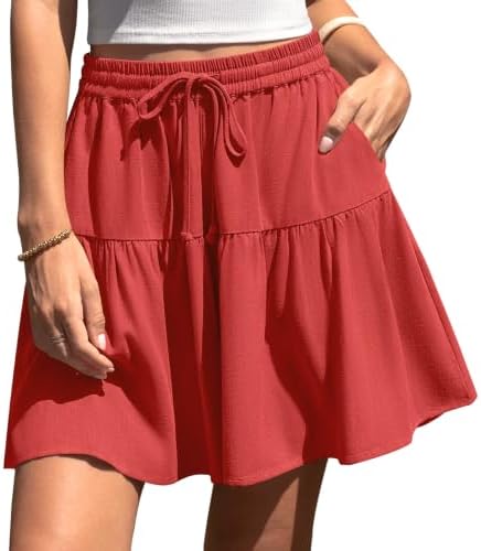 Womens Linen Skirt Pants Wide Leg Flowy Shorts Skort Orange Red