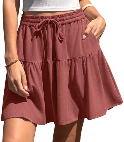 Womens Linen Skirt Pants Wide Leg Flowy Shorts Skort Rust Red