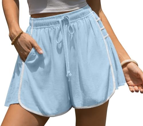 Women Linen Skort Shorts Elastic Waist Casual Summer Loose Fit Y2K