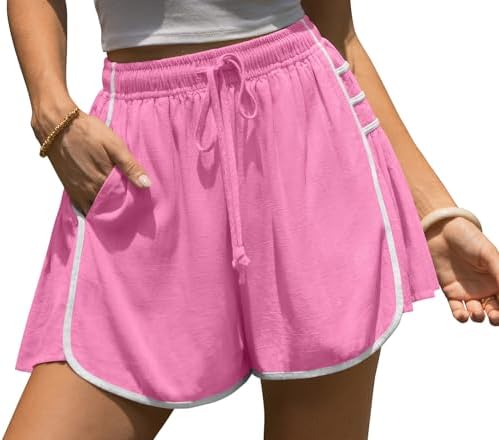 Women Linen Skort Shorts Elastic Waist Casual Summer Loose Fit Y2K