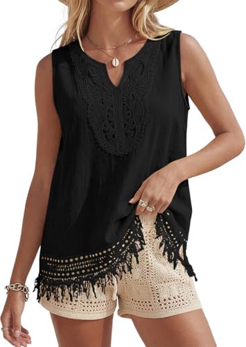 Women's Linen Tank Tops Boho Blouses Casual Sleeveless Summer Shirt