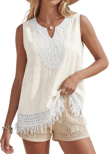 Women's Linen Tank Tops Boho Blouses Casual Sleeveless Summer Shirt