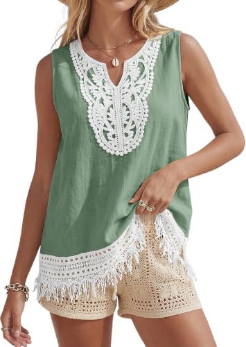 Women's Linen Tank Tops Boho Blouses Casual Sleeveless Summer Shirt