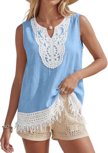 Women's Linen Tank Tops Boho Blouses Casual Sleeveless Summer Shirt