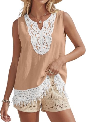 Women's Linen Tank Tops Boho Blouses Casual Sleeveless Summer Shirt