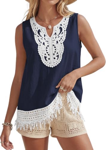 Women's Linen Tank Tops Boho Blouses Casual Sleeveless Summer Shirt