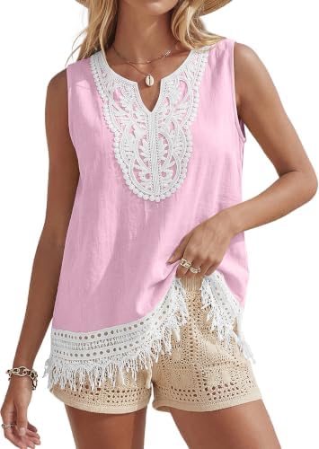 Women's Linen Tank Tops Boho Blouses Casual Sleeveless Summer Shirt