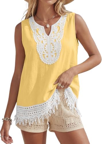 Women's Linen Tank Tops Boho Blouses Casual Sleeveless Summer Shirt