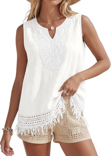 Women's Linen Tank Tops Boho Blouses Casual Sleeveless Summer Shirt
