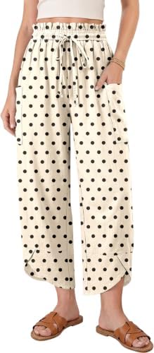 Women Linen Wide Leg Cropped Pants Drawstring Palazzo Trousers