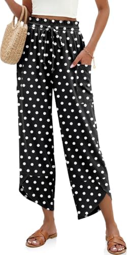 Women Linen Wide Leg Cropped Pants Drawstring Palazzo Trousers