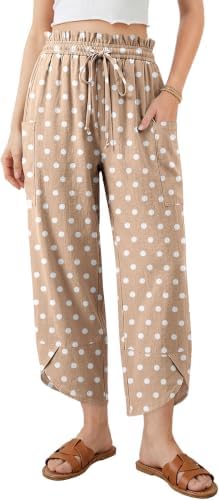Women Linen Wide Leg Cropped Pants Drawstring Palazzo Trousers