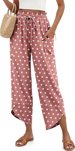 Women Linen Wide Leg Cropped Pants Drawstring Palazzo Trousers