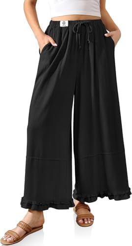 Womens Linen Wide Leg Palazzo Pants Lightweight Flowy Cropped