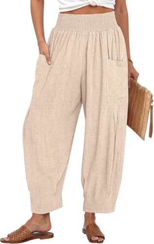 Women's Linen Wide Leg Pants Baggy High Waist Palazzo Pants