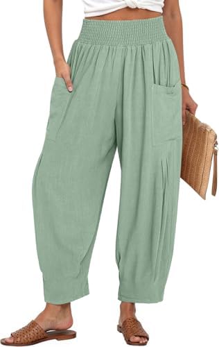 Women's Linen Wide Leg Pants Baggy High Waist Palazzo Pants