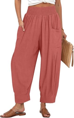 Women's Linen Wide Leg Pants Baggy High Waist Palazzo Pants