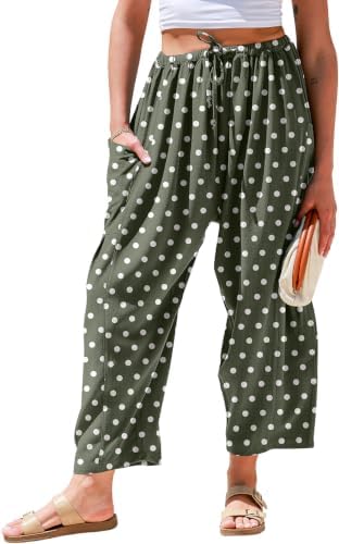 Women's Linen Wide Leg Pants Baggy Palazzo Harem Pants with Pocket