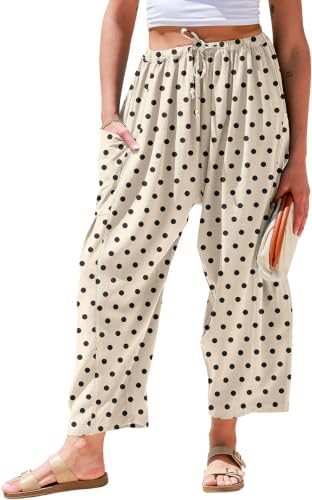 Women's Linen Wide Leg Pants Baggy Palazzo Harem Pants with Pocket