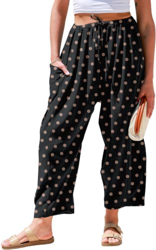 Women's Linen Wide Leg Pants Baggy Palazzo Harem Pants with Pocket