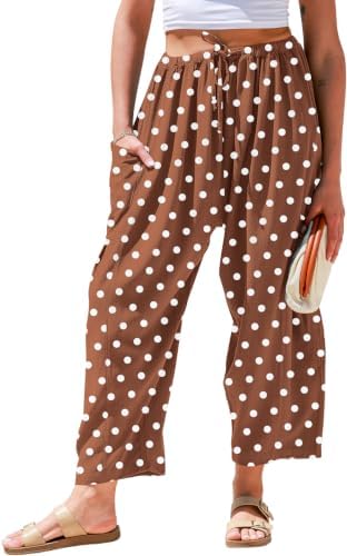 Women's Linen Wide Leg Pants Baggy Palazzo Harem Pants with Pocket