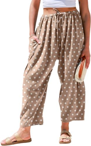 Women's Linen Wide Leg Pants Baggy Palazzo Harem Pants with Pocket