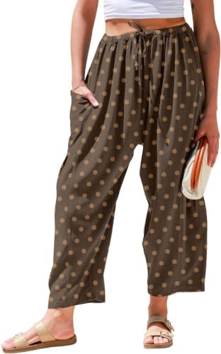 Women's Linen Wide Leg Pants Baggy Palazzo Harem Pants with Pocket