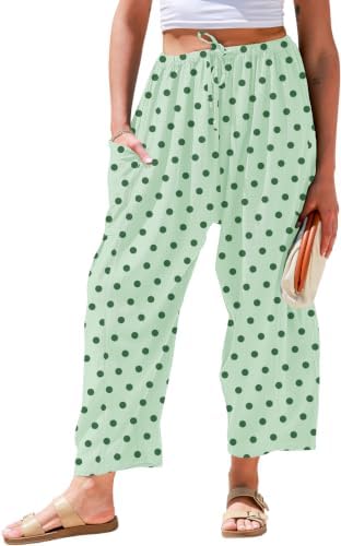 Women's Linen Wide Leg Pants Baggy Palazzo Harem Pants with Pocket
