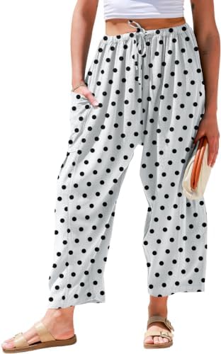 Women's Linen Wide Leg Pants Baggy Palazzo Harem Pants with Pocket