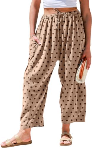 Women's Linen Wide Leg Pants Baggy Palazzo Harem Pants with Pocket