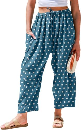 Women's Linen Wide Leg Pants Baggy Palazzo Harem Pants with Pocket