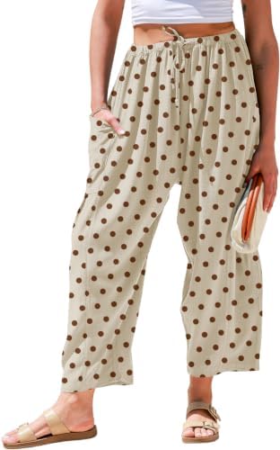 Women's Linen Wide Leg Pants Baggy Palazzo Harem Pants with Pocket