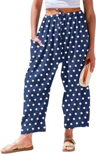 Women's Linen Wide Leg Pants Baggy Palazzo Harem Pants with Pocket