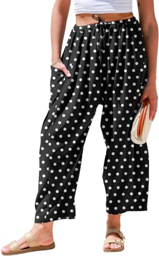 Women's Linen Wide Leg Pants Baggy Palazzo Harem Pants with Pocket