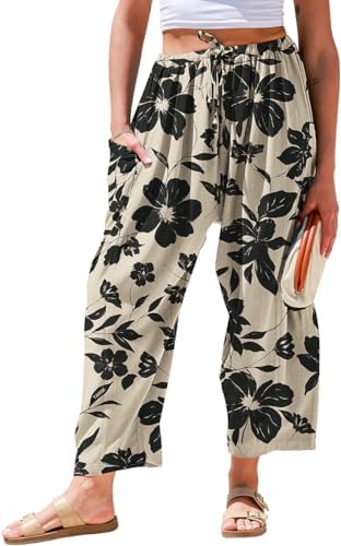 Womens Linen Wide Leg Pants Casual Loose Palazzo Harem Pants