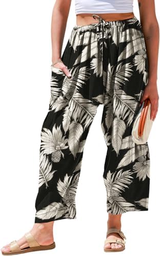 Womens Linen Wide Leg Pants Casual Loose Palazzo Harem Pants