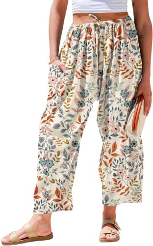 Womens Linen Wide Leg Pants Casual Loose Palazzo Harem Pants