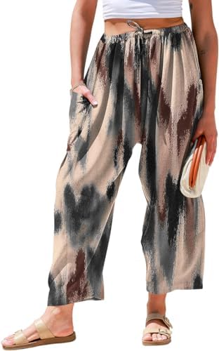Womens Linen Wide Leg Pants Casual Loose Palazzo Harem Pants