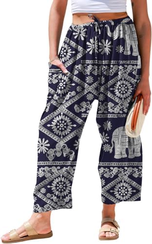 Womens Linen Wide Leg Pants Casual Loose Palazzo Harem Pants