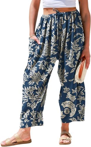 Womens Linen Wide Leg Pants Casual Loose Palazzo Harem Pants