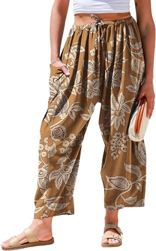 Womens Linen Wide Leg Pants Casual Loose Palazzo Harem Pants