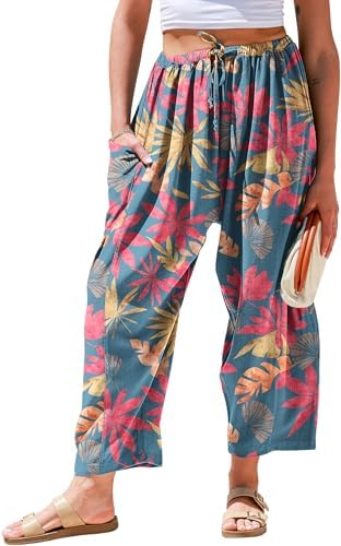 Womens Linen Wide Leg Pants Casual Loose Palazzo Harem Pants