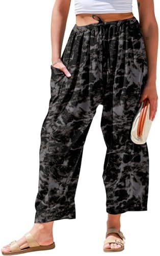 Womens Linen Wide Leg Pants Casual Loose Palazzo Harem Pants