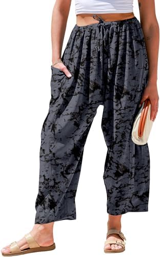 Womens Linen Wide Leg Pants Casual Loose Palazzo Harem Pants