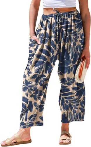 Womens Linen Wide Leg Pants Casual Loose Palazzo Harem Pants