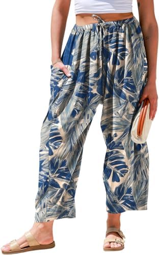 Womens Linen Wide Leg Pants Casual Loose Palazzo Harem Pants