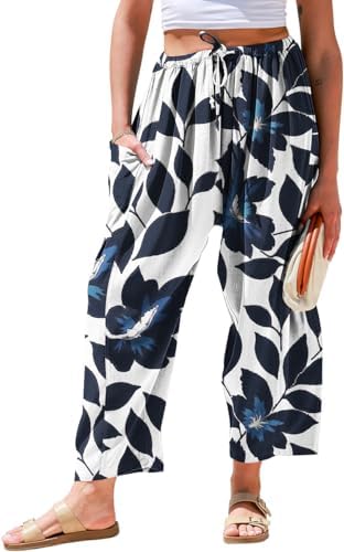 Womens Linen Wide Leg Pants Casual Loose Palazzo Harem Pants