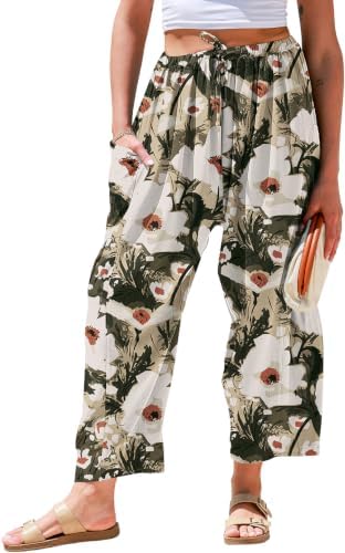 Womens Linen Wide Leg Pants Casual Loose Palazzo Harem Pants