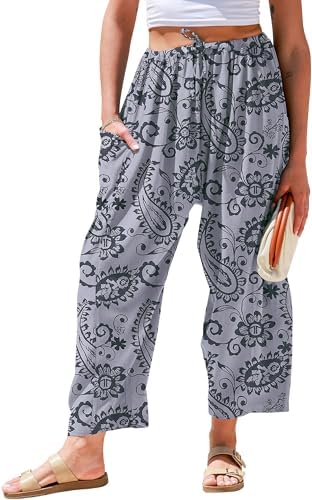 Womens Linen Wide Leg Pants Casual Loose Palazzo Harem Pants
